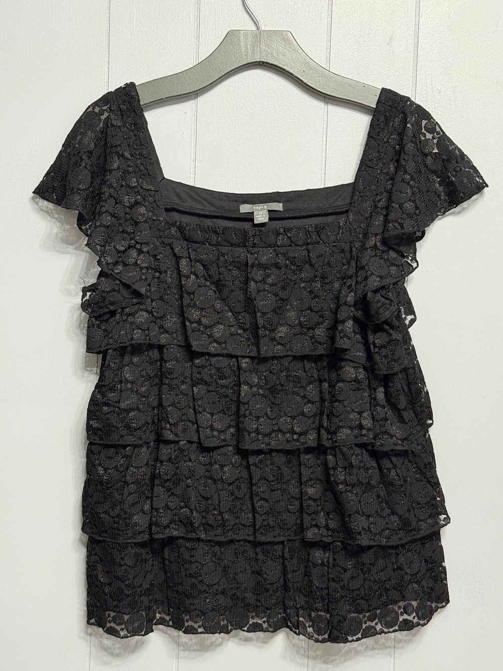 Apt. 9 Black Lace Tiered Ruffle Blouse